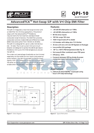 QPI-10LZ-01 datasheet - AdvancedTCATM Hot-Swap SiP with VI Chip EMI Filter
