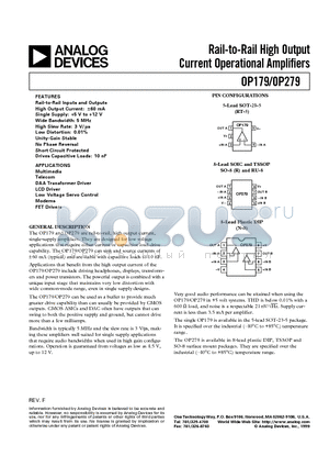 OP179 datasheet - Rail-to-Rail High Output Current Operational Amplifiers