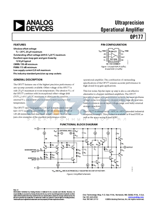 OP177GSZ-REEL datasheet - Ultraprecision Operational Amplifier