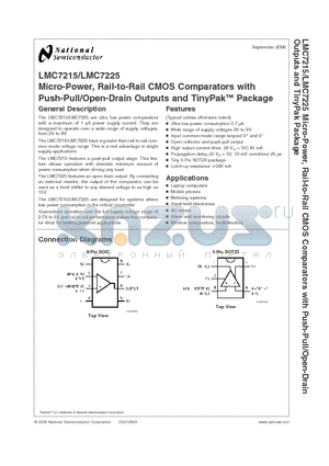 LMC7215 datasheet - Micro-Power, Rail-to-Rail CMOS Comparators with Push-Pull/Open-Drain Outputs and TinyPak Package