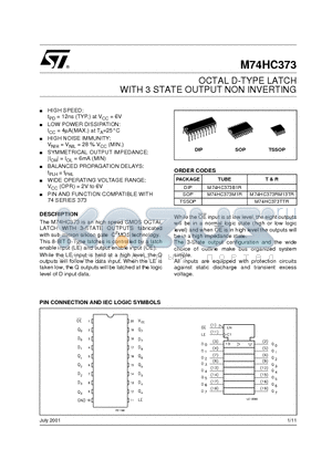 M74HC373B1R datasheet - OCTAL D-TYPE LATCH WITH 3 STATE OUTPUT NON INVERTING