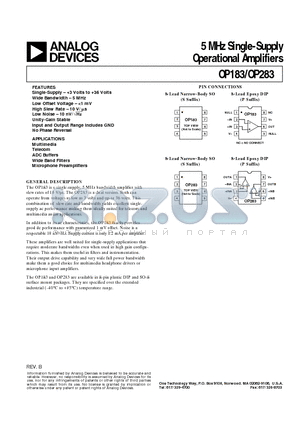 OP183GP datasheet - 5 MHz Single-Supply Operational Amplifiers