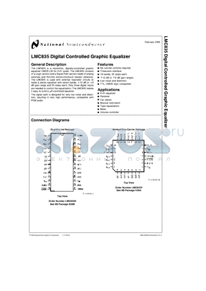 LMC835 datasheet - LMC835 Digital Controlled Graphic Equalizer