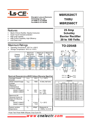 MBR2530CT datasheet - 25Amp schottky barrier rectifier 20to100 volts