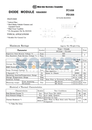 PC1008 datasheet - DIODE MODULE 100A/800V