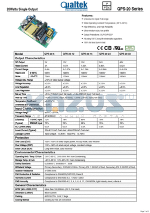 QPS-20-5 datasheet - 20Watts Single Output