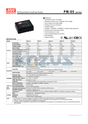 PM-05 datasheet - 5W Output Switching Power Supply