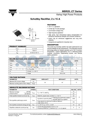 MBR2535CT datasheet - Schottky Rectifier, 2 x 15 A