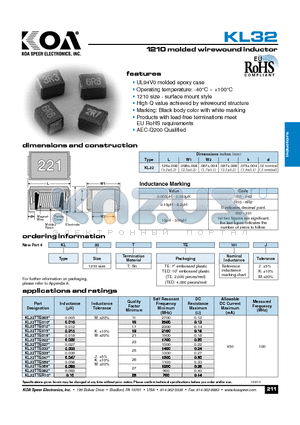 KL32TTE005 datasheet - 1210 molded wirewound inductor