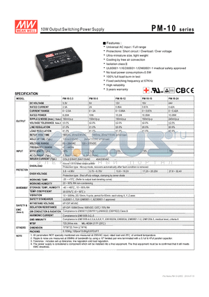 PM-10 datasheet - 10W Output Switching Power Supply