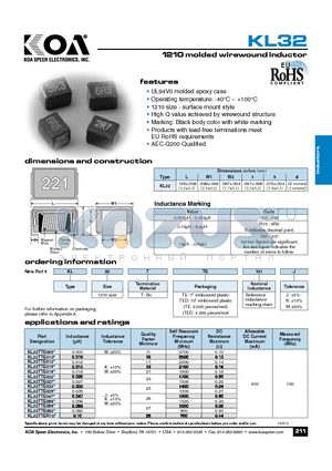 KL32TTE082 datasheet - 1210 molded wirewound inductor