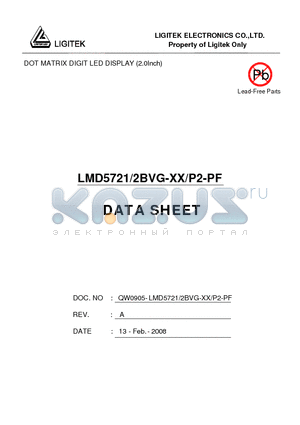 LMD5721-2BVG-XX-P2-PF datasheet - DOT MATRIX DIGIT LED DISPLAY (2.0Inch)