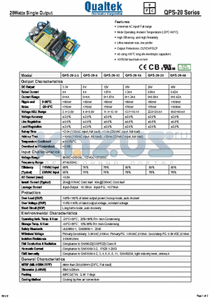 QPS-20-15 datasheet - 20Watts Single Output