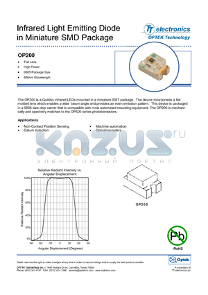 OP200 datasheet - Infrared Light Emitting Diode