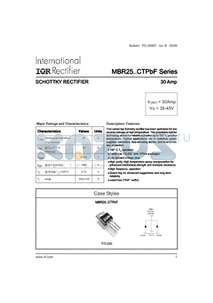MBR2535CTPBF datasheet - SCHOTTKY RECTIFIER 30 Amp