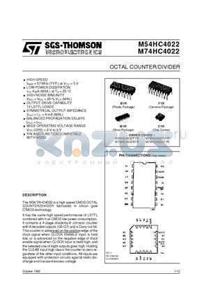 M74HC4022 datasheet - OCTAL COUNTER/DIVIDER