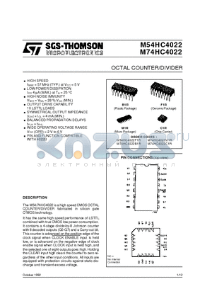 M74HC4022C1R datasheet - OCTAL COUNTER/DIVIDER