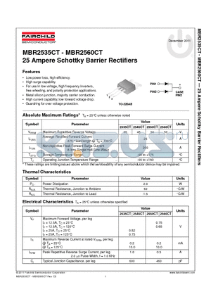 MBR2535CT_11 datasheet - 25 Ampere Schottky Barrier Rectifiers