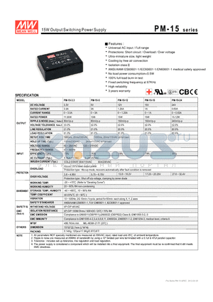 PM-15 datasheet - 15W Output Switching Power Supply