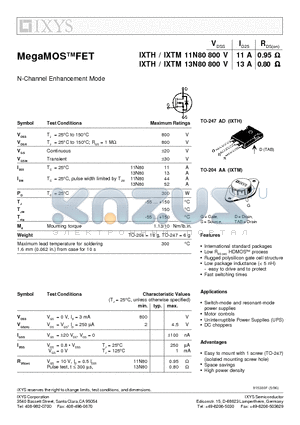 IXTH11N80 datasheet - MegaMOSFET