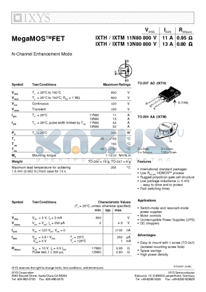 IXTH13N80 datasheet - MegaMOSFET
