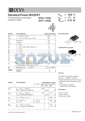 IXTH11P50 datasheet - Standard Power MOSFET