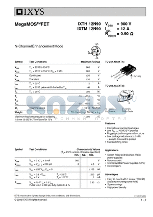 IXTH12N90 datasheet - MegaMOS FET