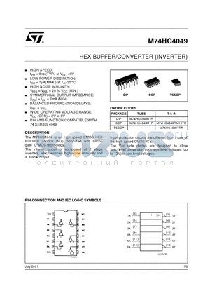 M74HC4049 datasheet - HEX BUFFER/CONVERTER (INVERTER)
