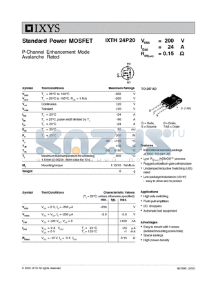 IXTH24P20 datasheet - Standard Power MOSFET