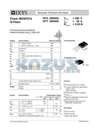 IXTH28N50Q datasheet - Power MOSFETs Q-Class