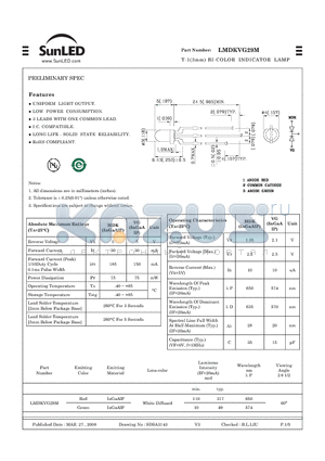 LMDKVG29M datasheet - T-1(3mm) BI-COLOR INDICATOR LAMP