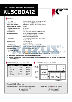 KL5C80A12 datasheet - Z80 COMPATIBLE HIGH SPEED MICROCONTROLLER