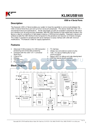 KL5KUSB105 datasheet - USB to 4 Serial Ports