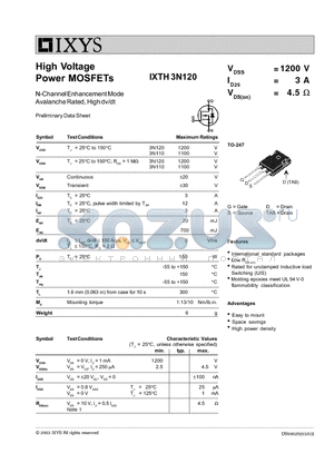 IXTH3N120 datasheet - High Voltage Power MOSFETs