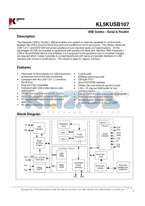 KL5KUSB107 datasheet - USB Combo - Serial & Parallel