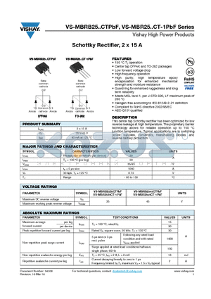 MBR2545CT-1PBF datasheet - Schottky Rectifier, 2 x 15 A