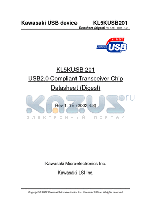 KL5KUSB201 datasheet - USB2.0 Compliant Transceiver Chip