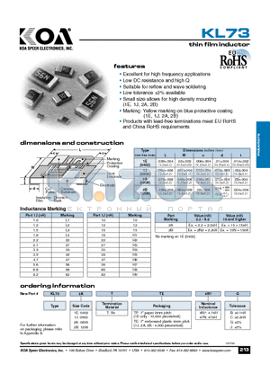 KL731ETTP18N datasheet - thin film inductor