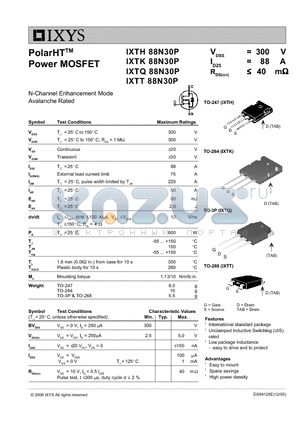 IXTK88N30P datasheet - PolarHTTM Power MOSFET