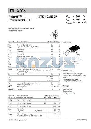 IXTK102N30P datasheet - PolarHT Power MOSFET