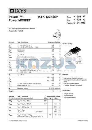 IXTK120N25P datasheet - PolarHT Power MOSFET