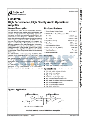 LME49710 datasheet - High Performance, High Fidelity Audio Operational Amplifier