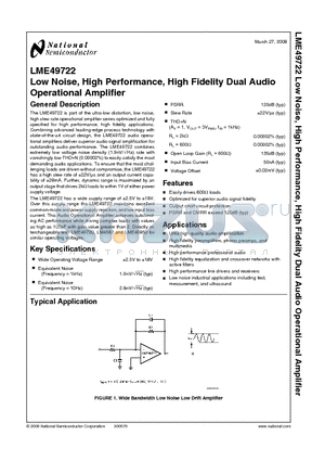 LME49722MA datasheet - Low Noise, High Performance, High Fidelity Dual Audio Operational Amplifier