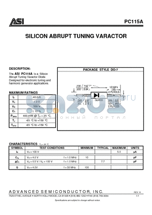 PC115A datasheet - SILICON ABRUPT TUNING VARACTOR