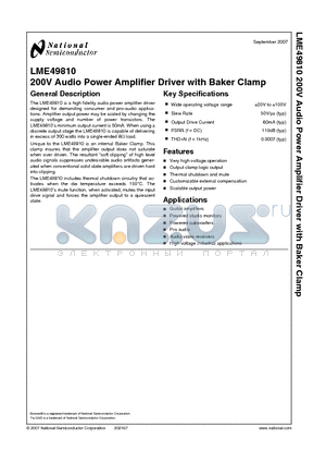 LME49810 datasheet - 200V Audio Power Amplifier Driver with Baker Clamp