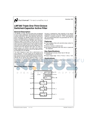 LMF380 datasheet - LMF380 Triple One-Third Octave Switched-Capacitor Active Filter