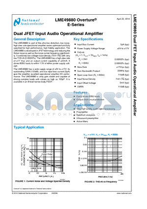 LME49880 datasheet - Dual JFET Input Audio Operational Amplifier