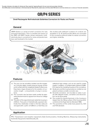 QR/P1-PC2B-121 datasheet - Small Rectangular Multi-electrode Solderless Connectors for Racks and Panels