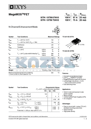 IXTM67N10 datasheet - MegaMOSFET