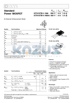 IXTM6N80 datasheet - N-Channel Enhancement Mode